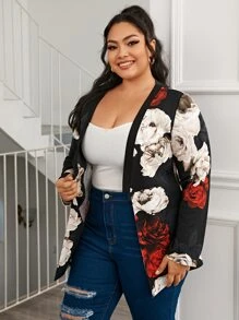 大碼印花前開式外套 - 彩色 - 查看 3