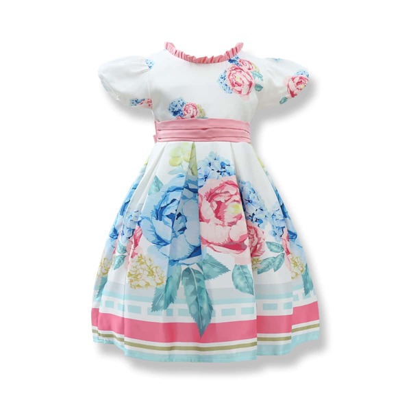 

Toddler Girls Big Floral Tie Back Frill Trim Dress, Multicolor