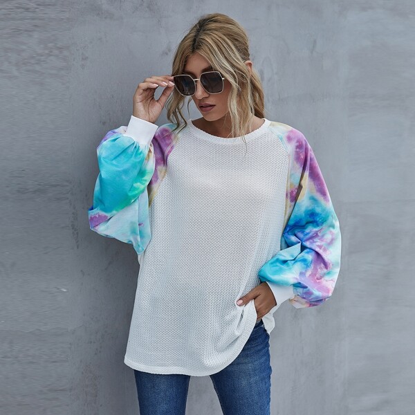 

Tie Dye Raglan Sleeve Tee, White