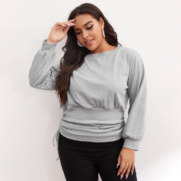 

Plus Solid Drawstring Side Sweatshirt, Light grey