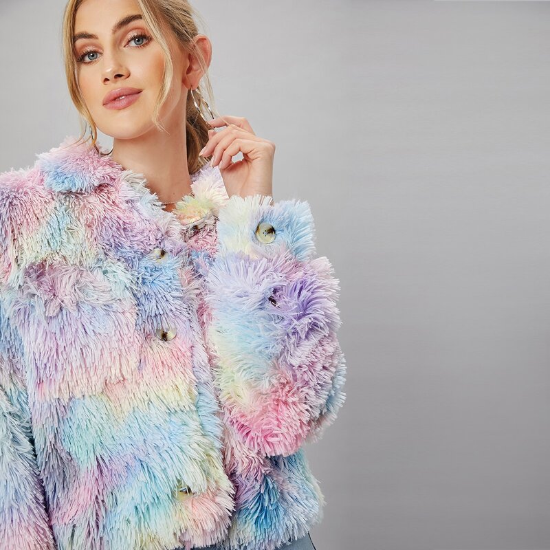 

Drop Shoulder Tie Dye Faux Fur Coat, Multicolor