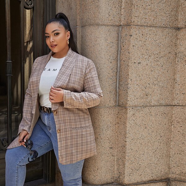 

Plus Plaid Shawl Collar Blazer, Multicolor