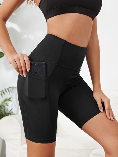 Short de sport à large bande taille avec poche pour téléphone, short élastique, short de cycliste, short en spandex