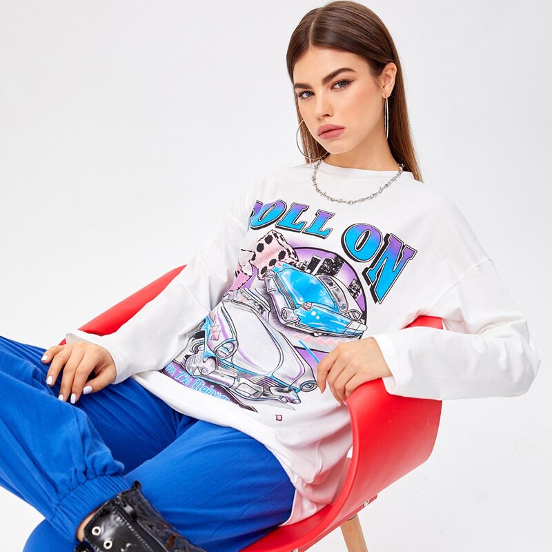 

Car Graphic Oversized Tee, White