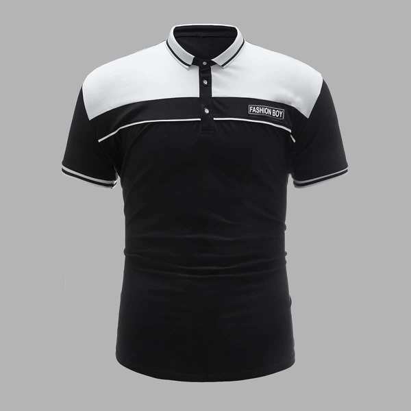 

Men Colorblock Patched Letter Graphic Polo Shirt, Black