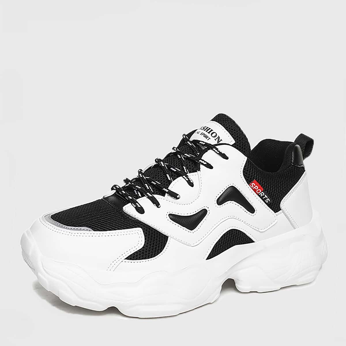 

Guys Lace-up Front Wide Fit Chunky Sneakers, Black and white