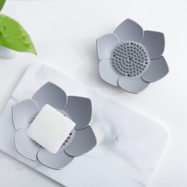 

1pc Flower Shaped Soap Box, Grey