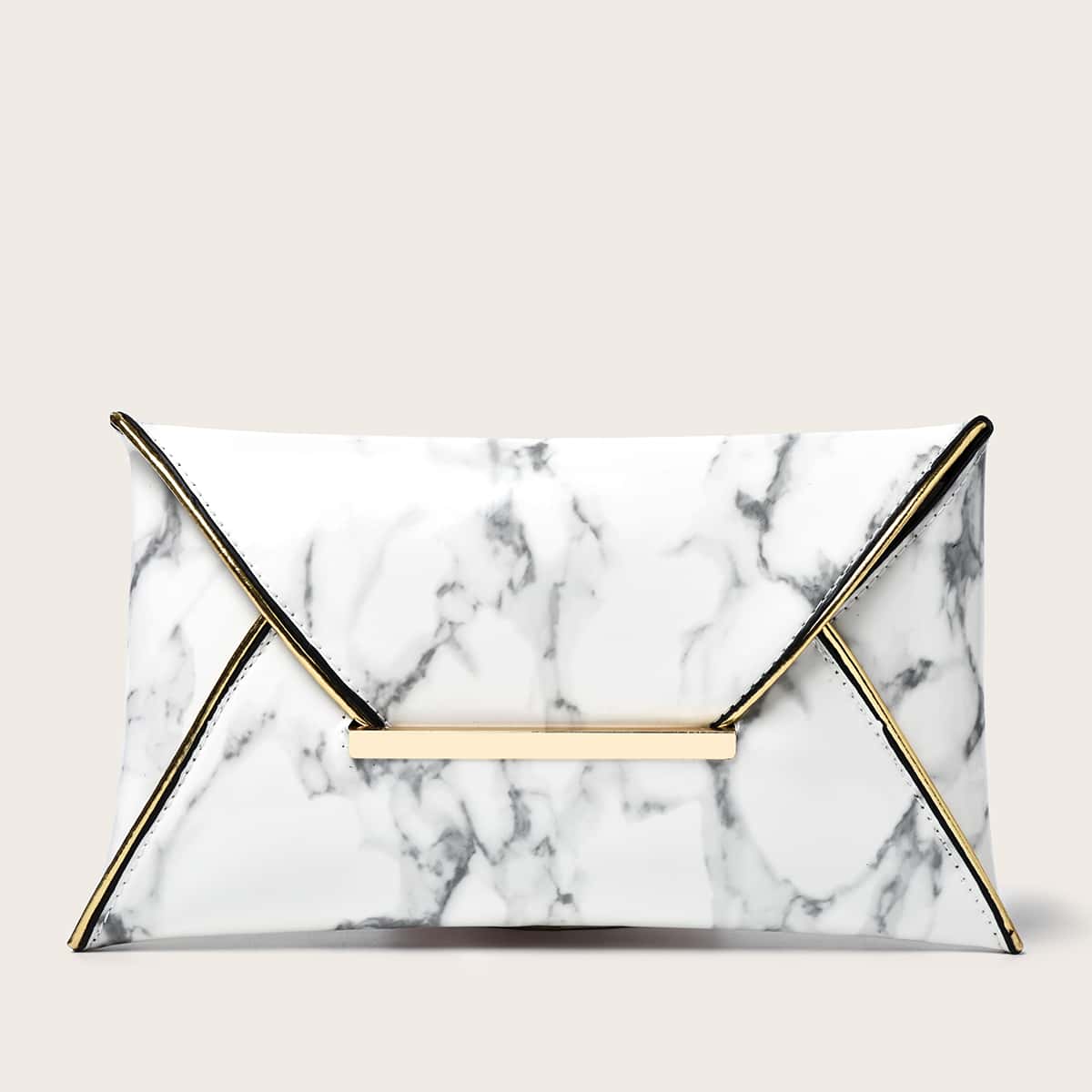 

Marble Graphic Envelope Clutch Bag, White