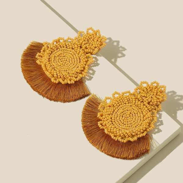 

Tassel & Bead Decor Drop Earrings, Yellow
