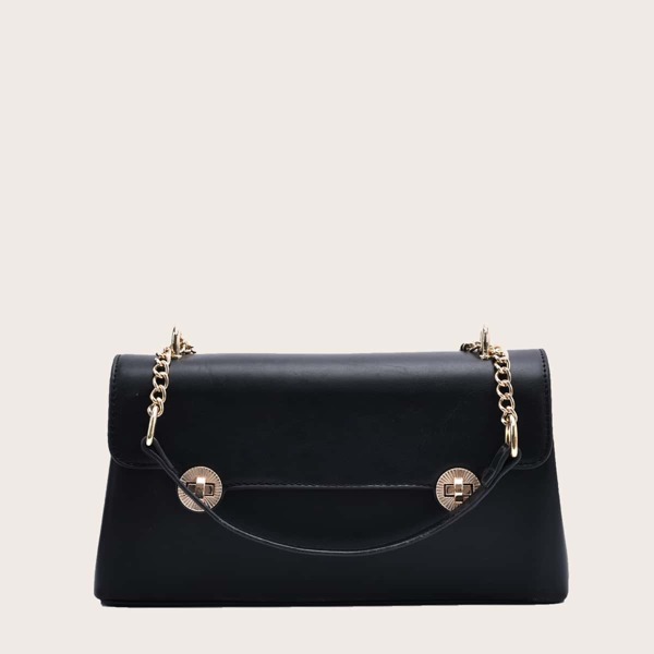 

Twist Lock Flap Shoulder Bag, Black