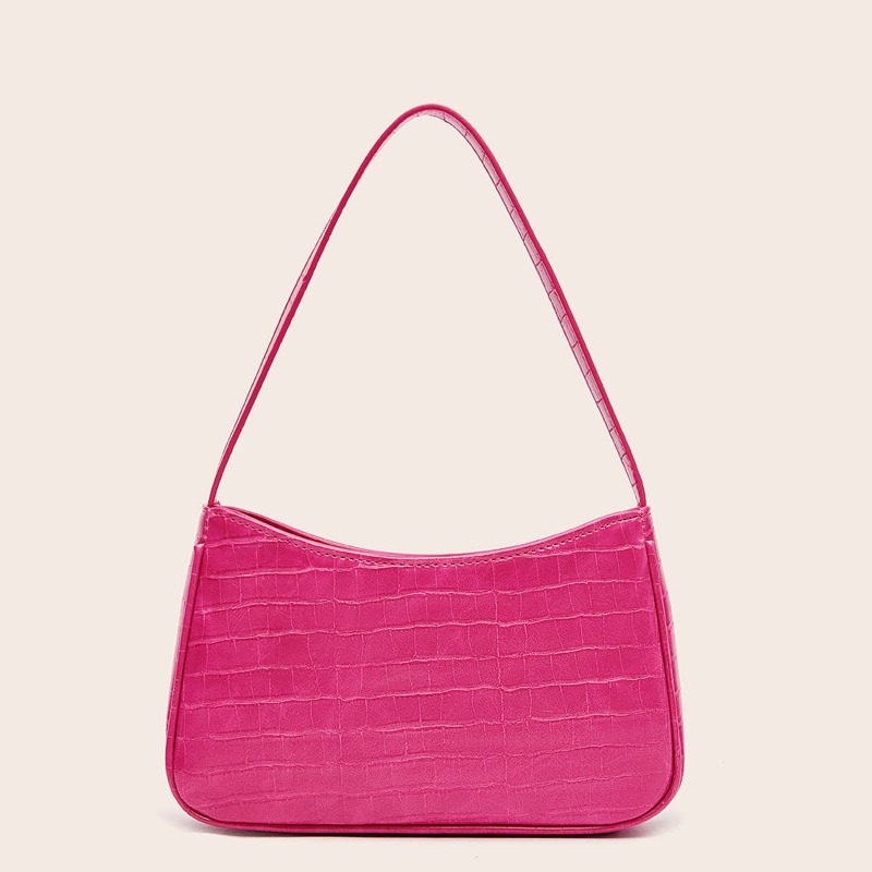 

Croc Embossed Baguette Bag, Hot pink