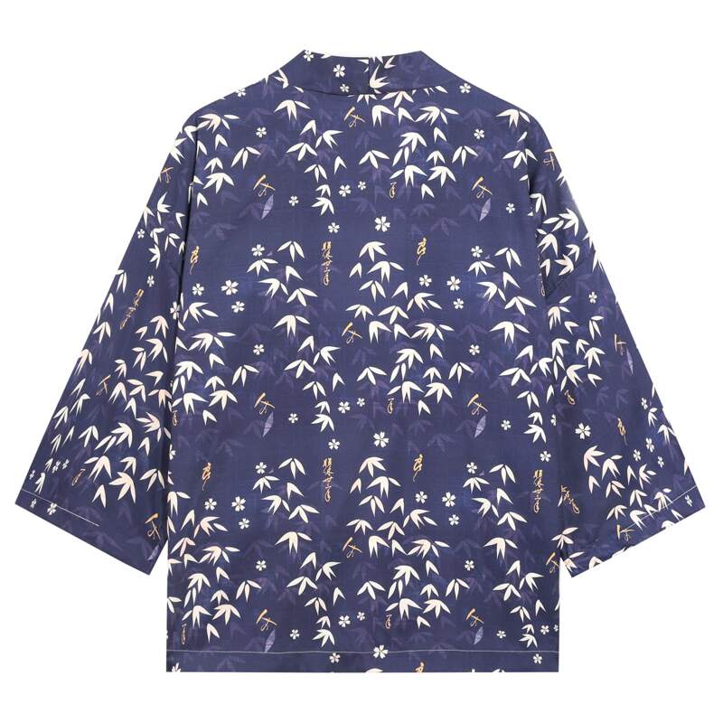 

Men Chinese Letter & Plants Graphic Kimono, Navy blue