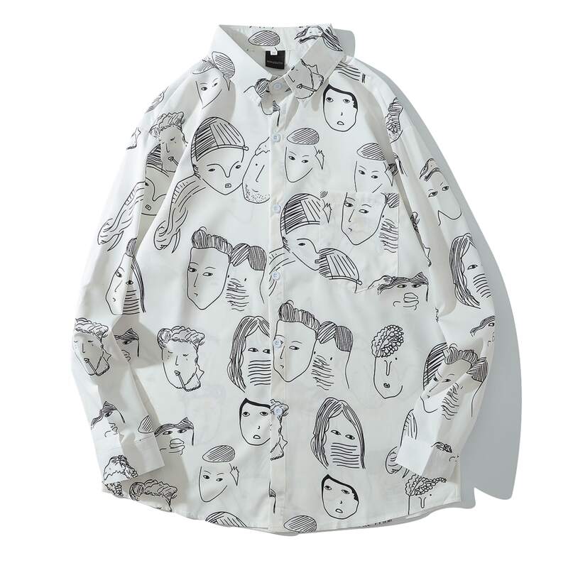 

Guys Allover Figure Graphic Button Up Shirt, White