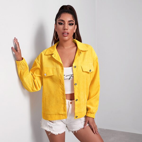 

Corduroy Solid Fake Pocket Jacket, Yellow neon