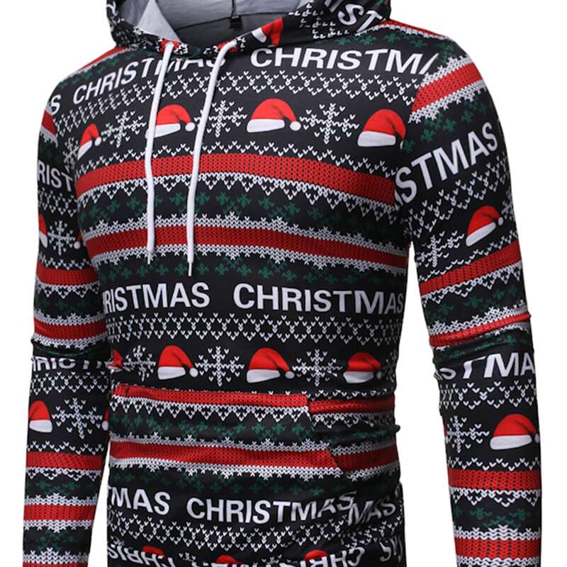 

Guys Christmas Print Hooded Sweatshirt, Multicolor