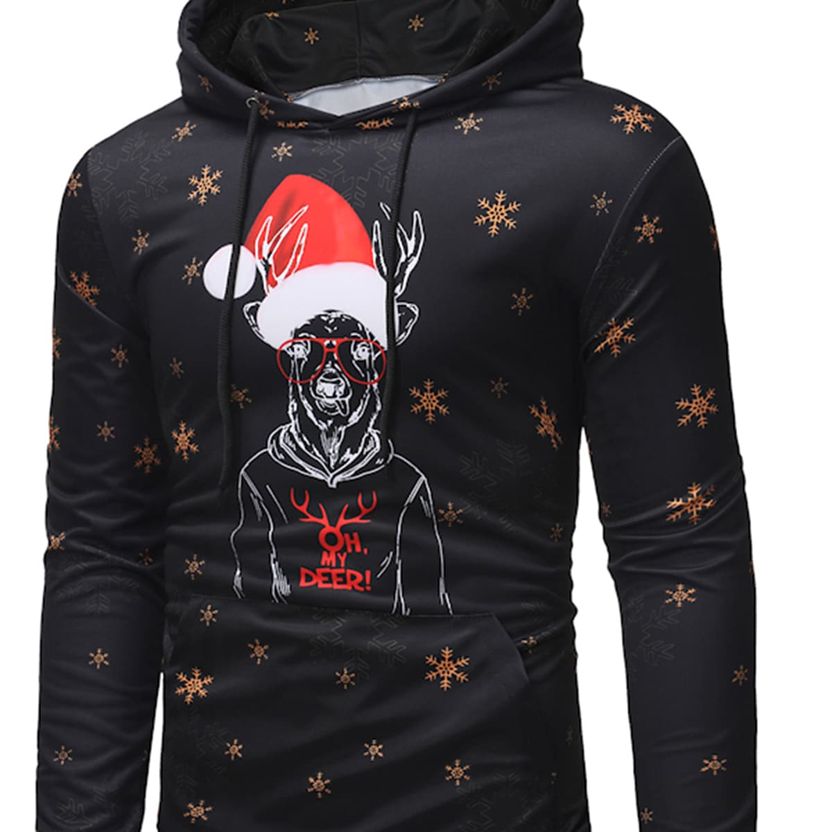 

Guys Christmas Print Hooded Sweatshirt, Black