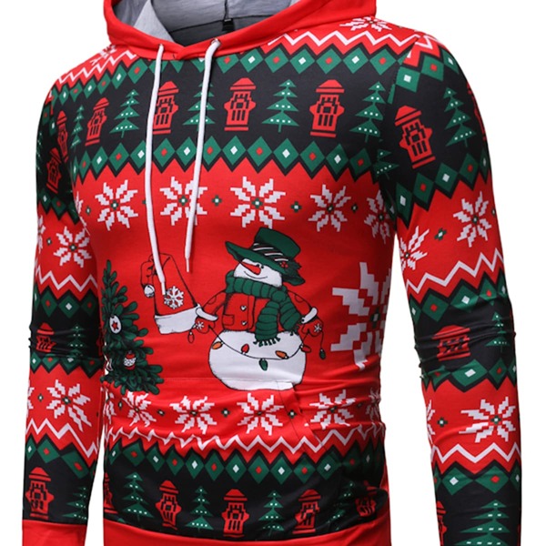 

Men Christmas Print Hooded Sweatshirt, Red