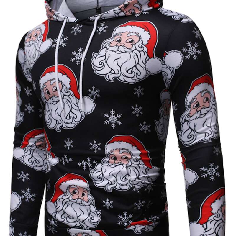 

Guys Christmas Santa Claus Print Hooded Sweatshirt, Black