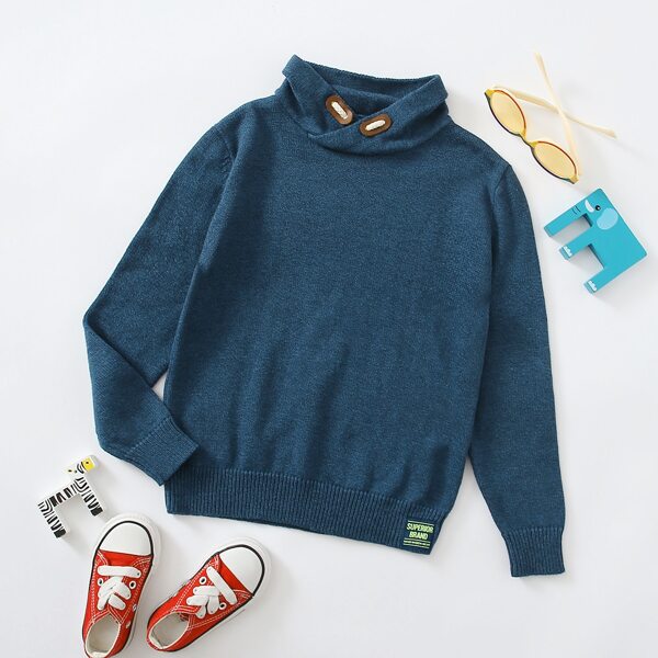 

Boys Overlap Neck Patched Detail Sweater, Dusty blue