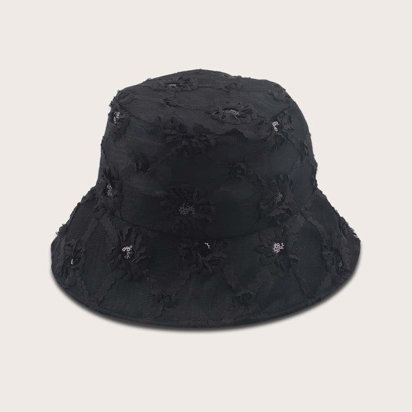 

Mesh Flower Bucket Hat, Black