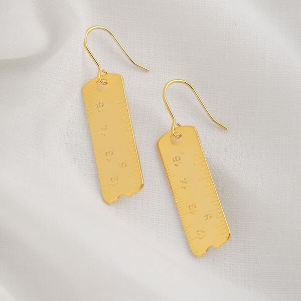 

Engraved Ruler Charm Drop Earrings, Gold