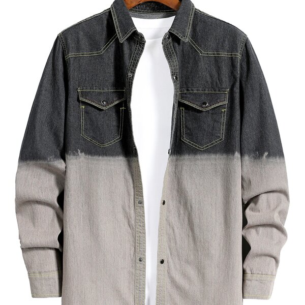 

Men Two Tone Flap Pocket Denim Overshirt, Multicolor