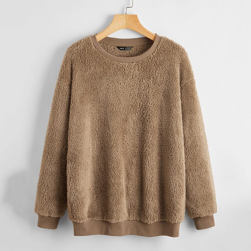 

Drop Shoulder Shearling Sweatshirt, Brown