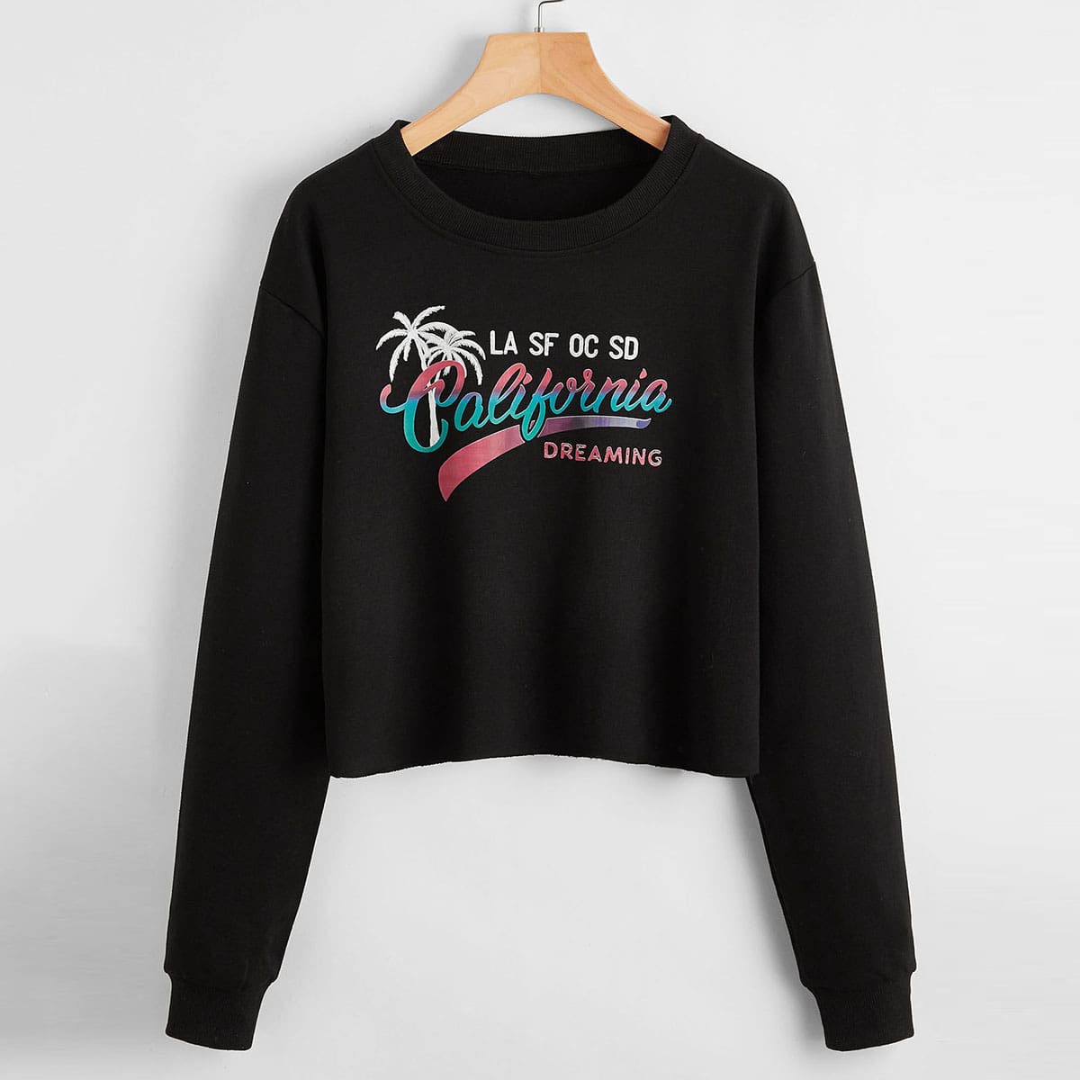 

Tropical And Letter Graphic Sweatshirt, Black