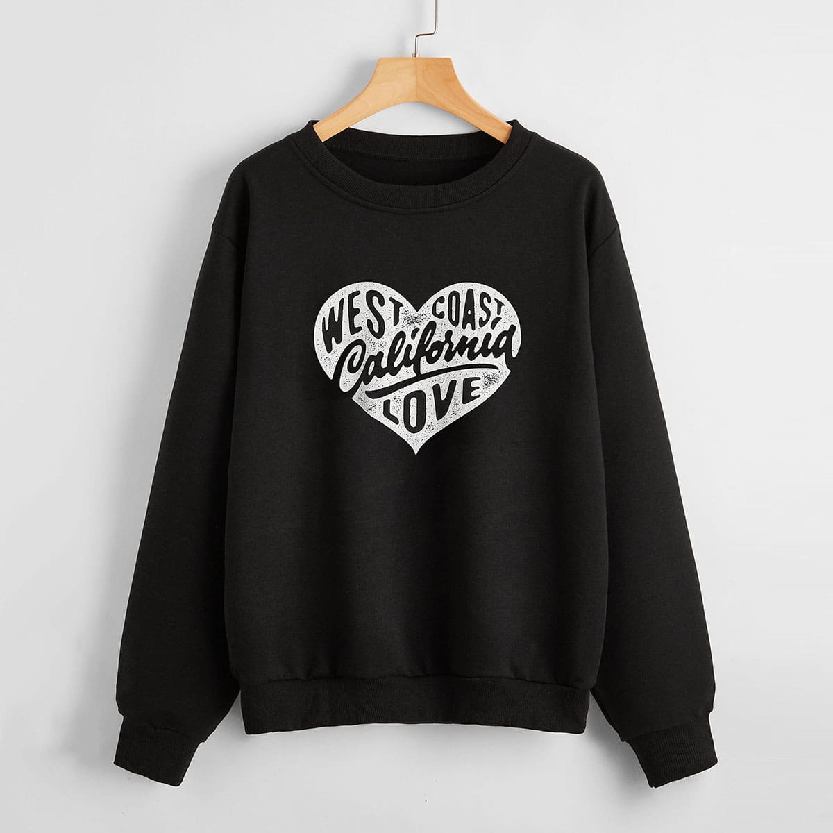 

Heart And Letter Graphic Sweatshirt, Black
