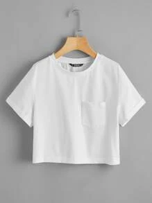 SHEIN EZwear Rolled Sleeve Boxy Cropped Tee - White - View 1