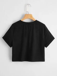 Muchica Solid Cropped Boxy Tee - Black - View 2