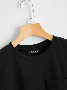 Muchica Solid Cropped Boxy Tee - Black - View 4