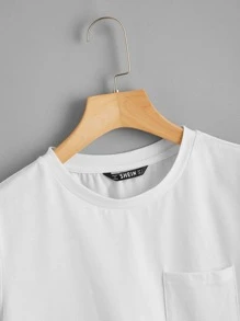 SHEIN EZwear Rolled Sleeve Boxy Cropped Tee - White - View 4