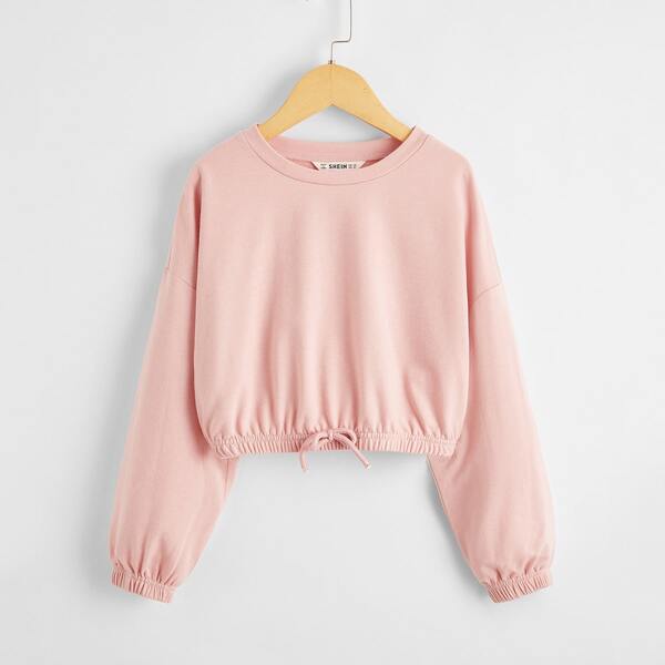 

Girls Drop Shoulder Knot Front Sweatshirt, Baby pink