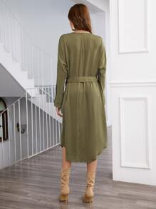 SHEIN Vestido Botón Liso Elegante - Verde militar - Ver 2