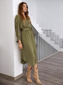 SHEIN Vestido Botón Liso Elegante - Verde militar - Ver 5