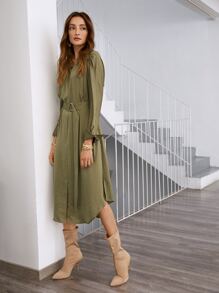 SHEIN Vestido Botón Liso Elegante - Verde militar - Ver 6