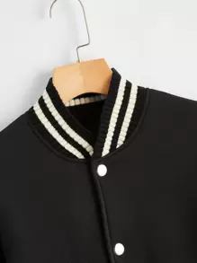 SHEIN Unity Cazadora bombardero con botón de rayas - Negro - Ver 3
