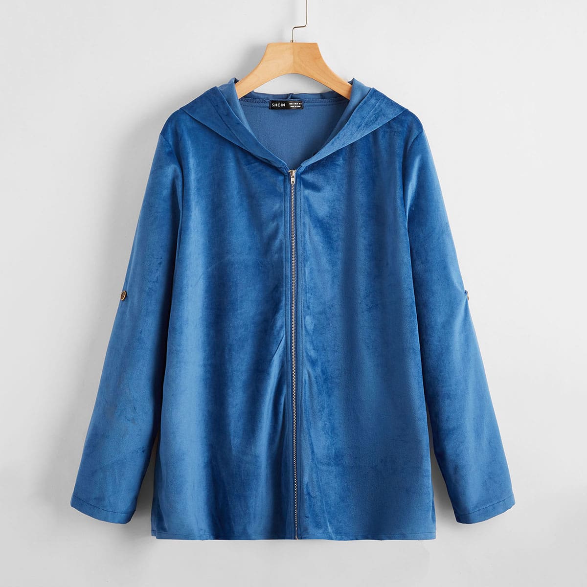 

Zip Up Roll Up Sleeve Hooded Coat, Blue