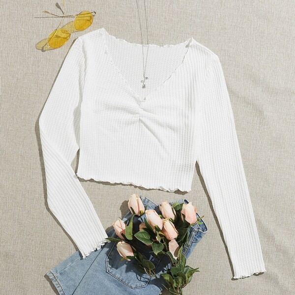 

Lettuce Trim Ruched Tee, White