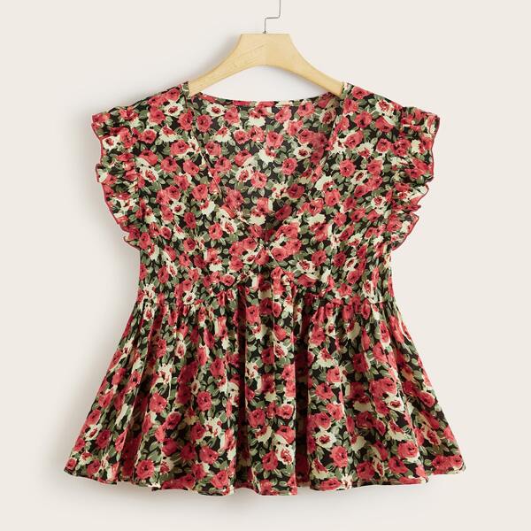 

Plus Floral Print Babydoll Blouse, Multicolor