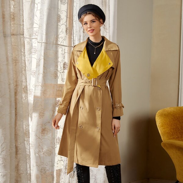 

Double Breasted Belted Trench Coat, Khaki