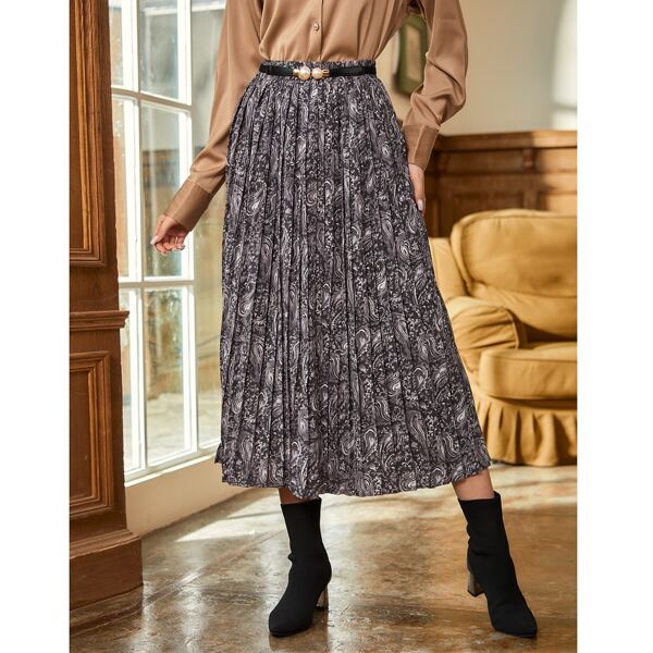 

Paisley Print Pleated Skirt Without Belt, Multicolor