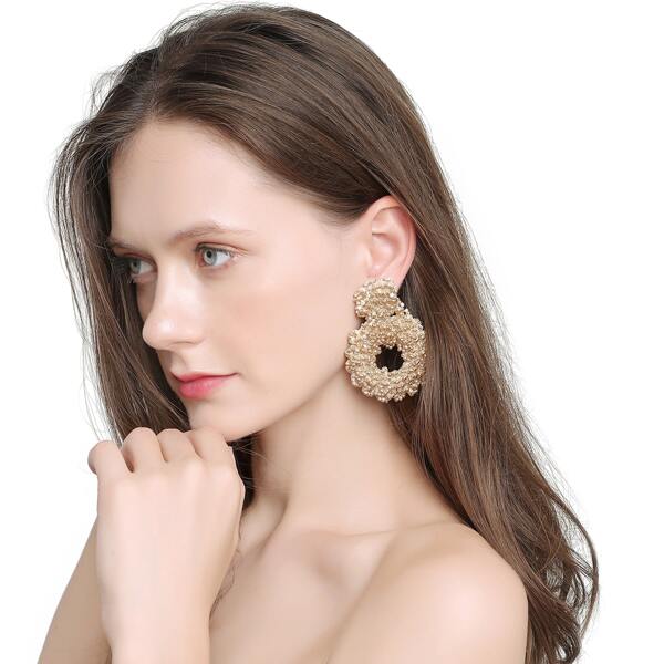 

Beaded Round Drop Earrings, White