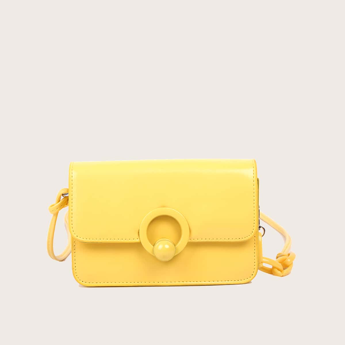 

Round Buckle Flap Crossbody Bag, Yellow
