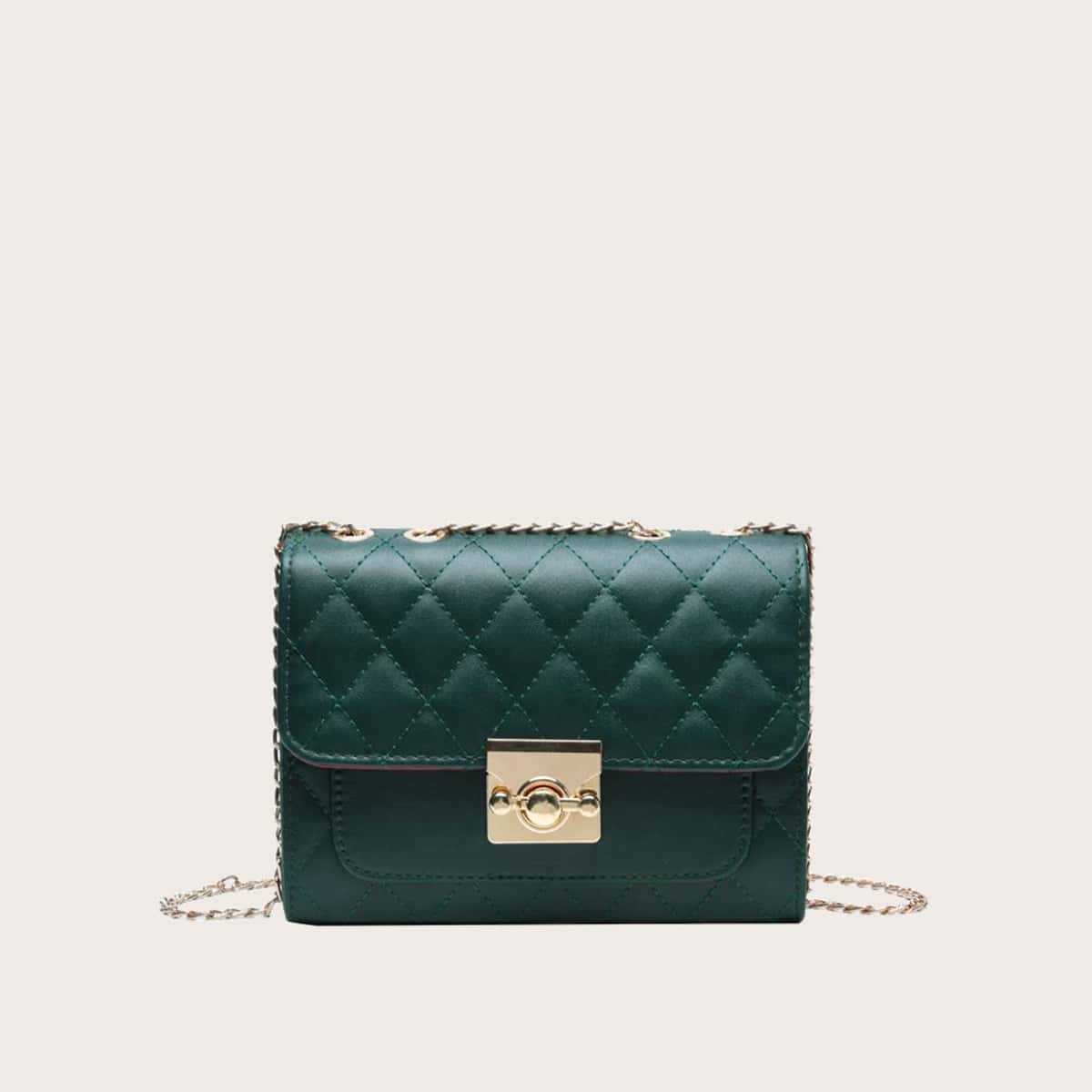 

Quilted Flap Chain Crossbody Bag, Dark green