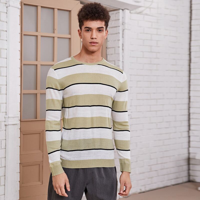 

Guys Color Block Striped Sweater, Multicolor