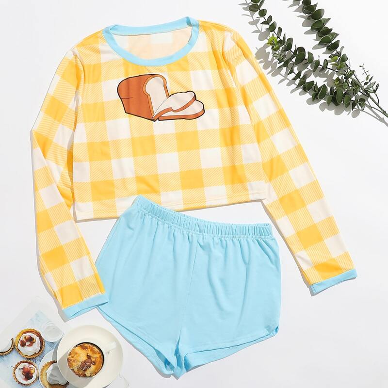 

Gingham & Toast Print PJ Set, Multicolor