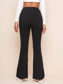SHEIN High Waisted Flare-Leg Pants - Black - View 2