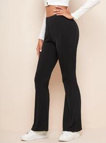 SHEIN High Waisted Flare-Leg Pants - Black - View 3